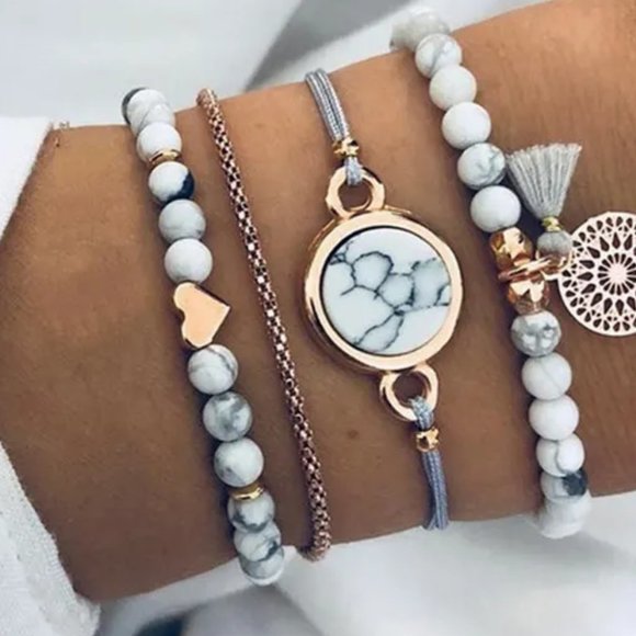Other - NEW! GORGEOUS 4 Piece Marbled Elastic LOVE BRACELETS - Gift